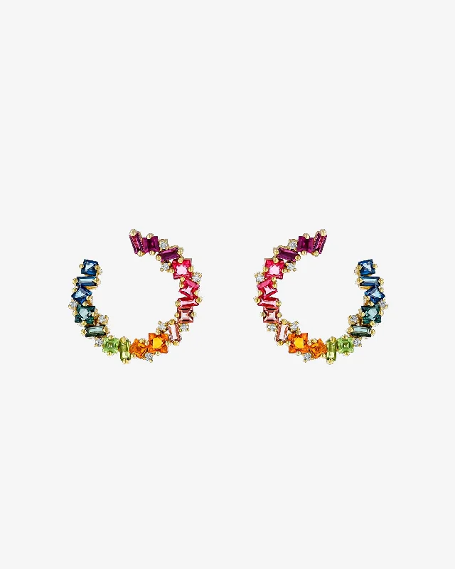 stylish crescent moon earrings for women-Nadima Rainbow Midi Spiral Hoops