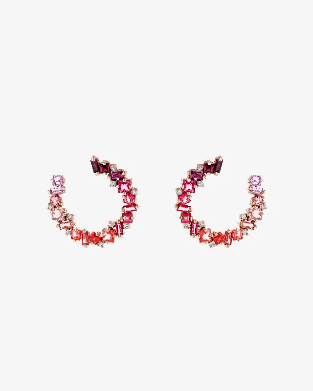 affordable statement earrings for everyday use-Nadima Red Ombre Midi Spiral Hoops