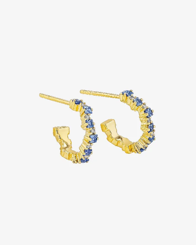 minimalist ear jacket earrings for casual style-Princess Staggered Light Blue Sapphire Mini Hoops