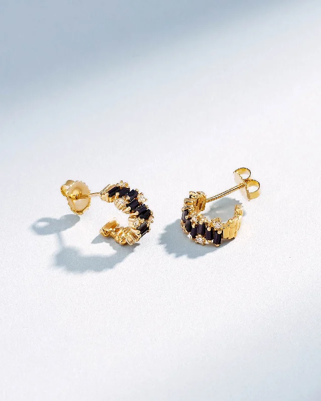 timeless gold stud earrings for formal events-Shimmer Black Sapphire Mini Hoops