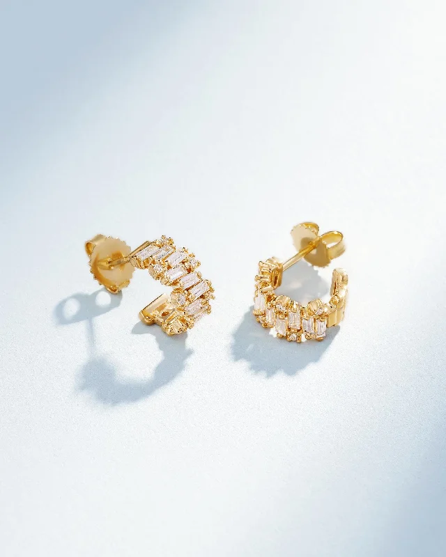 luxury gold leaf earrings for special occasions-Shimmer Diamond Mini Hoops