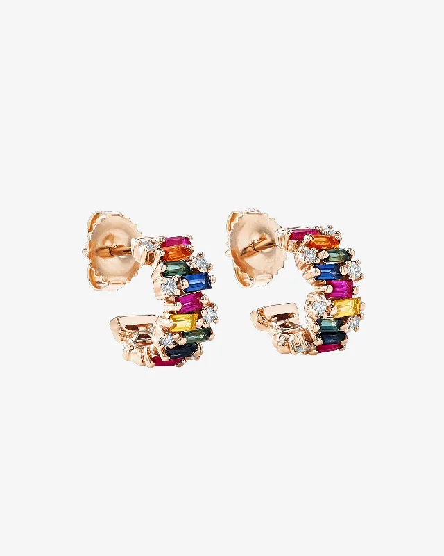 playful ice cream-shaped earrings for kids-Shimmer Rainbow Sapphire Mini Hoops