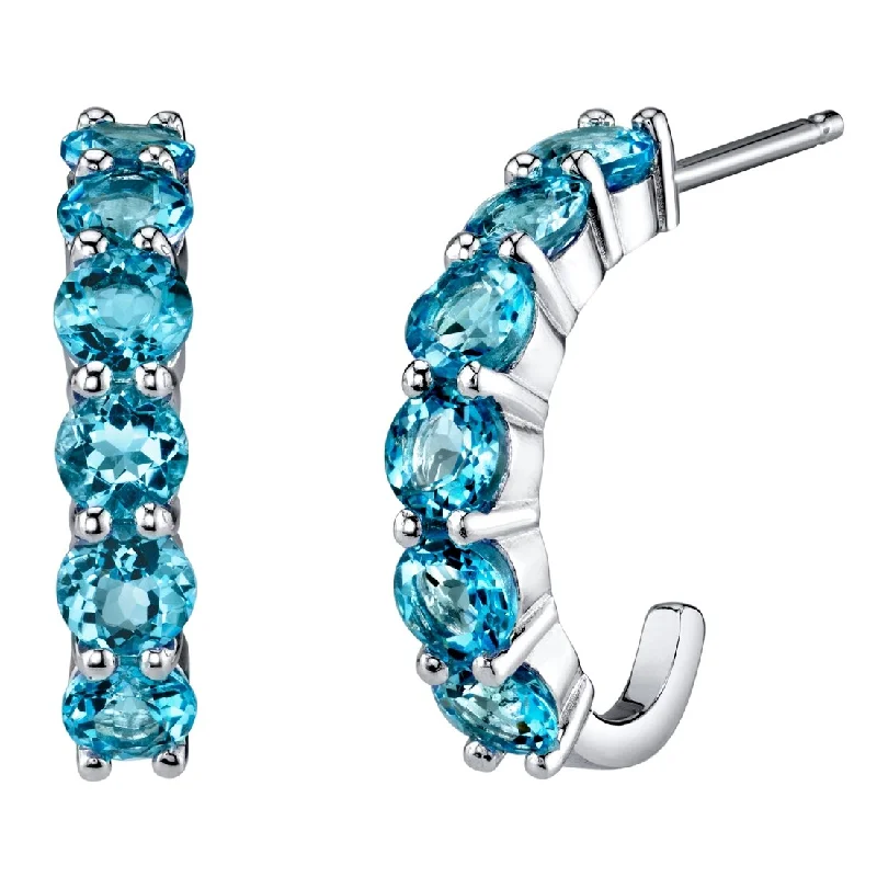 glamorous drop earrings for wedding outfits-Sterling Silver 2.75ct Swiss Blue Topaz Round Hoop Earrings