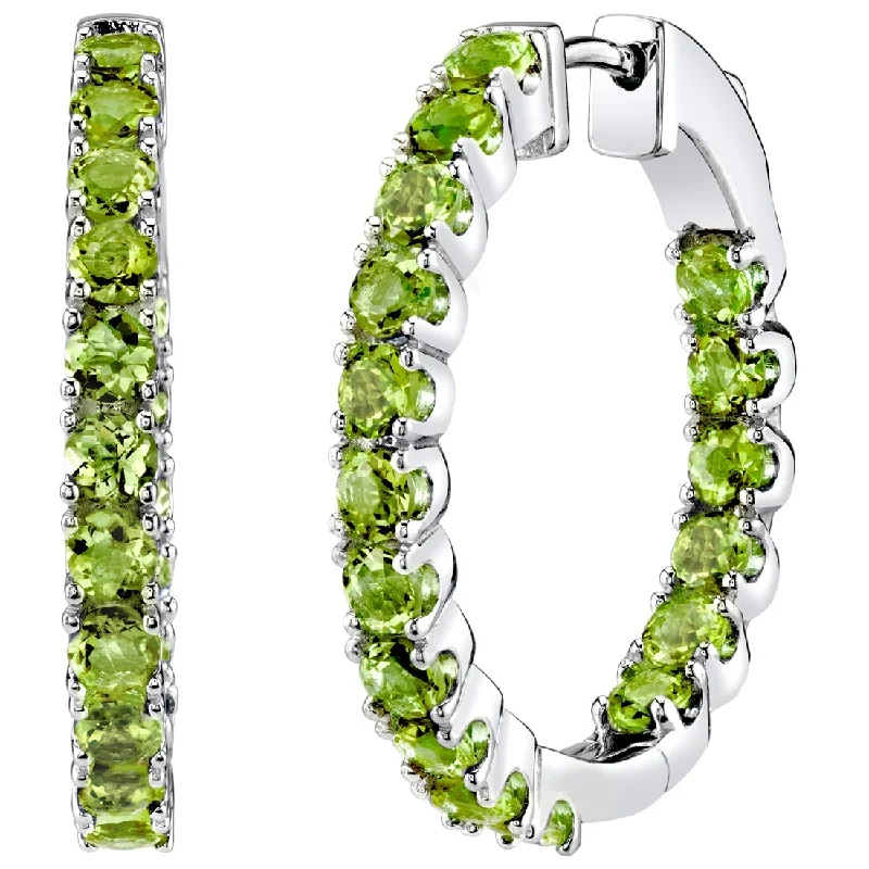 stylish chain earrings for a layered look-Sterling Silver 4.5ct Peridot Round Hoop Earrings