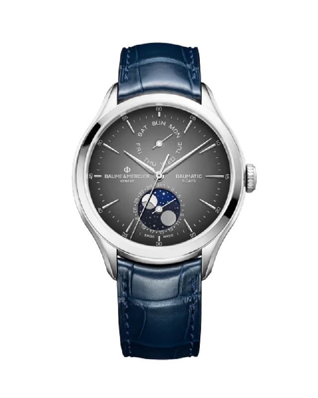 mens watches with blue dial color -CLIFTON 10548, AUTOMATIC WATCH, DAY, DATE, MOON PHASE - 42 MM