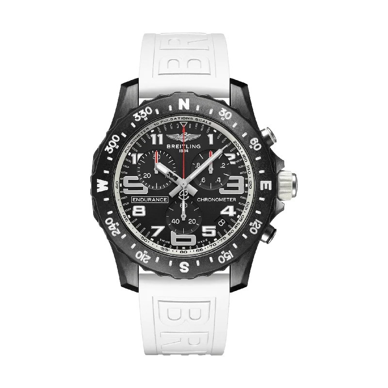 mens watches with date and chronograph -Endurance Pro Breitlight® 44mm- Black on White Rubber Strap