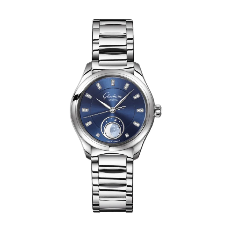 mens wristwatches with extra features -Serenade Luna Automatic 32.5mm - Blue on Bracelet