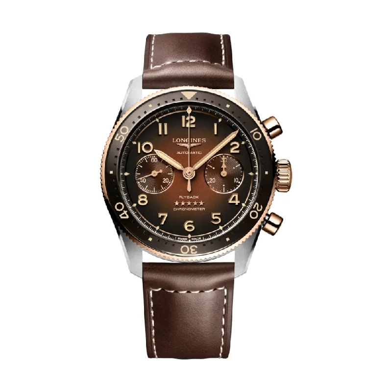 mens watches for travel with multiple time zones -Spirit 42 mm Flyback Chronograph Brown PVD on Strap