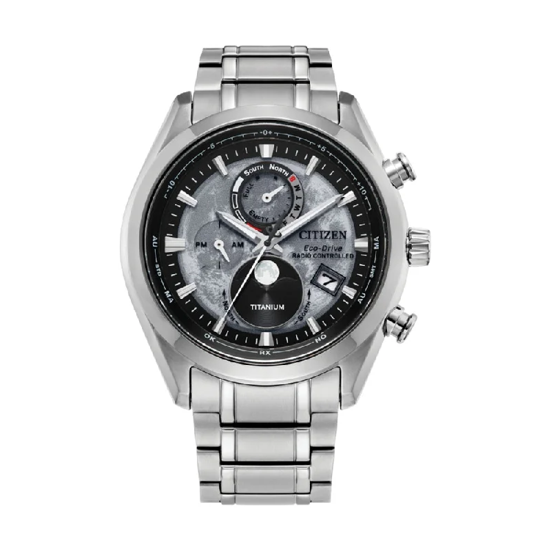 men’s watches for casual and formal wear -Tsuki-yomi A-T Super Titanium Radio-Controlled Moonphase Blue