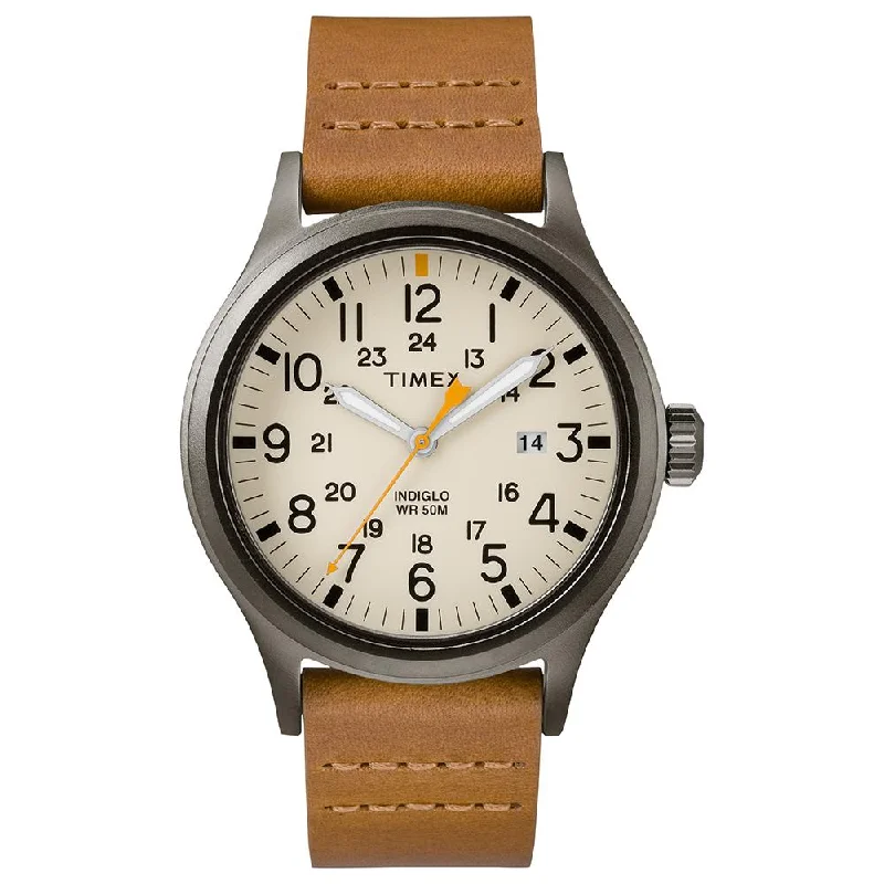 classic leather watches for men with clean dial -Allied Date 40mm Leather Band