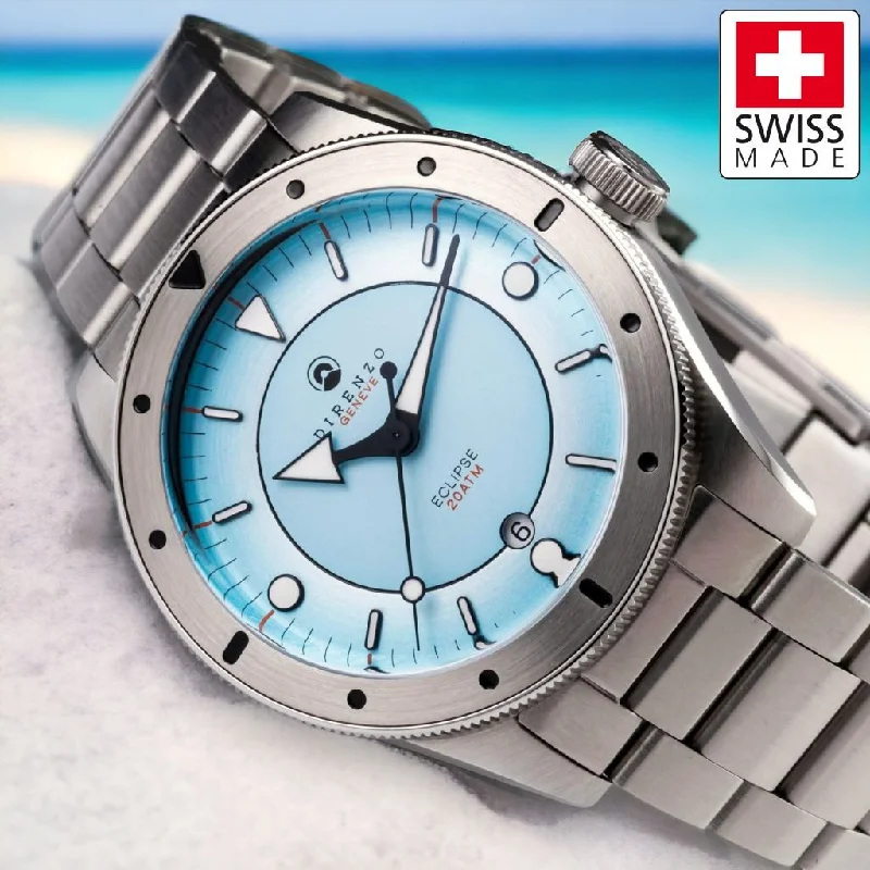 luxury sport watches for women -Direnzo DRZ03 Eclipse V2 Aqua Blue - Swiss Made