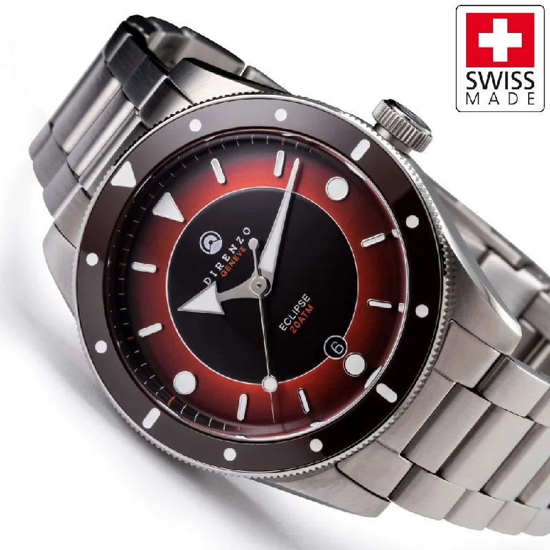 sporty wristwatches for men with water resistance -Direnzo DRZ03 Eclipse V2 Burgundy Red - Swiss Made