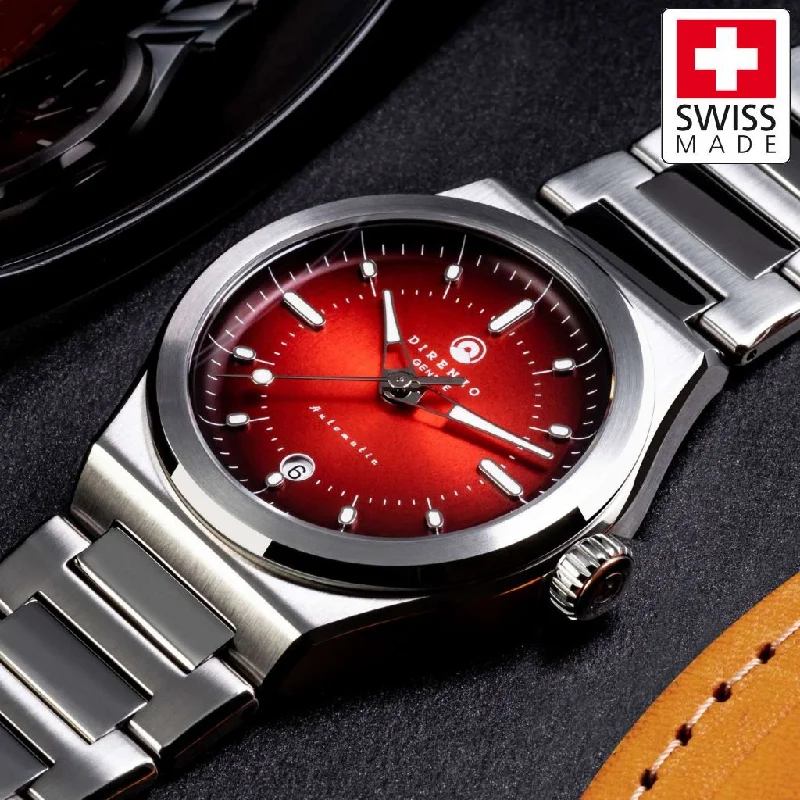 watches for women with bright dial colors -Direnzo DRZ04 Mondial V2 Red Sunburst - Swiss Made