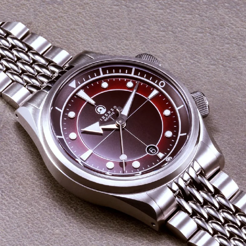 stylish mens wristwatches for work -Direnzo DRZ05 Solaris - Burgundy Red with Date (Swiss Made)