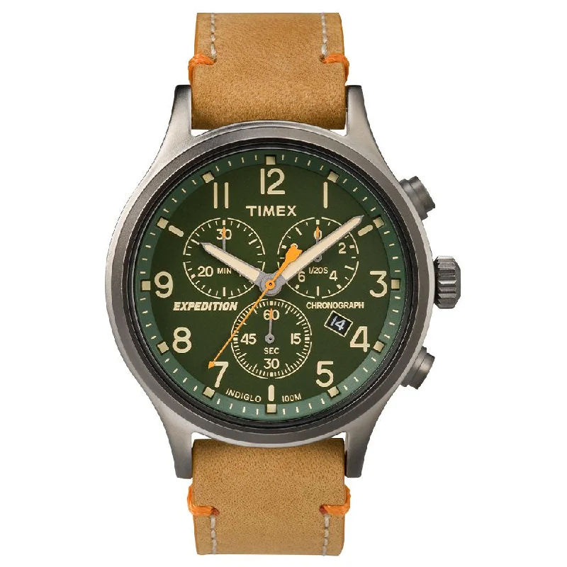 watches for men with dual time zone display -Expedition Scout Chronograph 42mm Leather Band