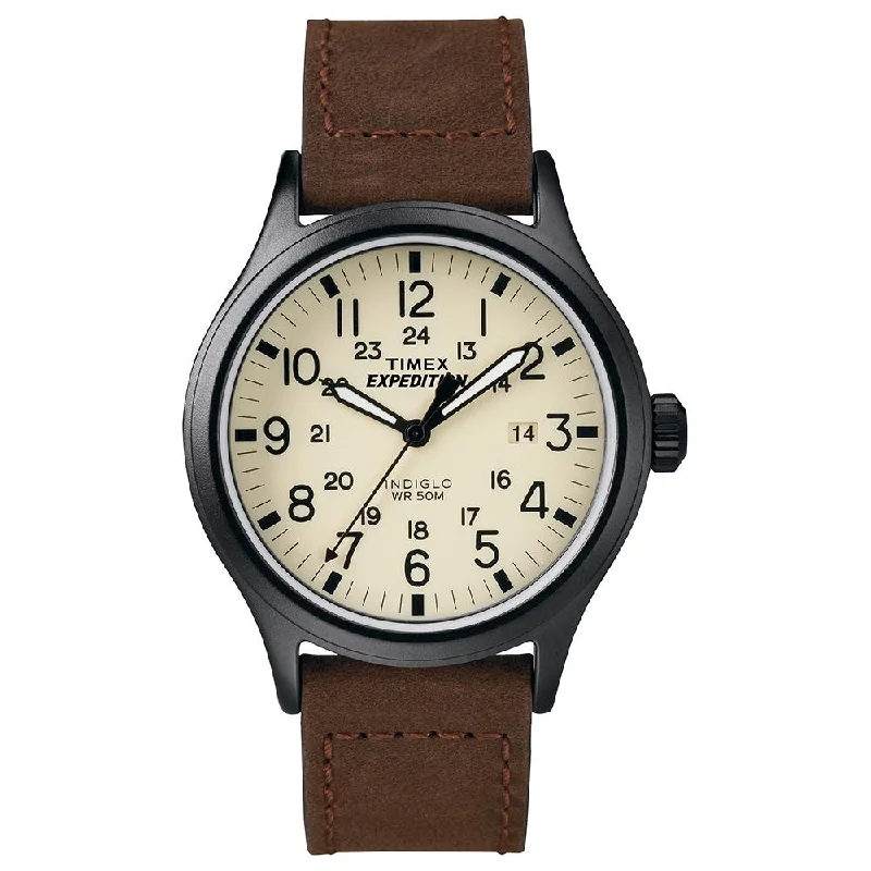 classic leather watches for men with clean dial -Expedition Scout Date 40mm Leather Band