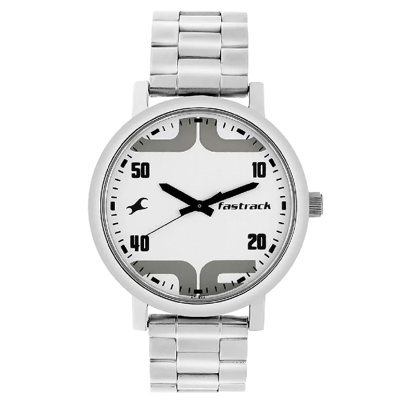 minimalist watches for women with leather strap -Bold White Dial Anolog & Stainless Steel Strap