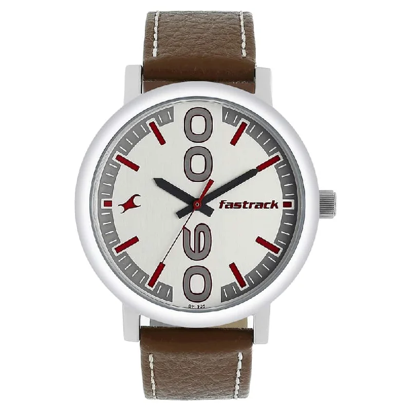 mens watches with military design -Bold White Dial & Brown Leather