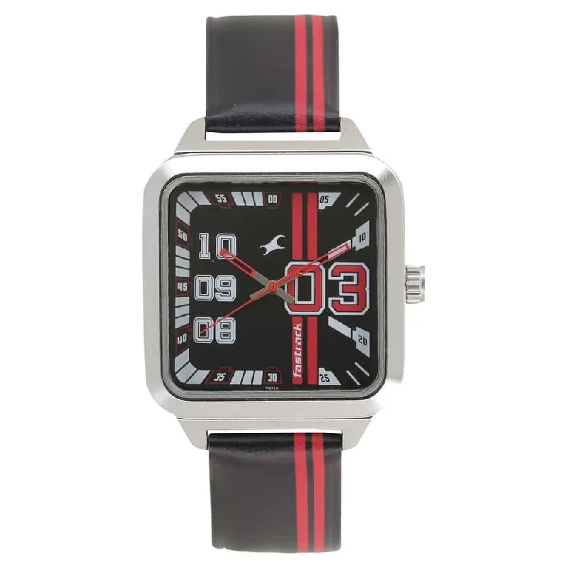 watches for men with stylish leather band -Varsity Black Leather Strap