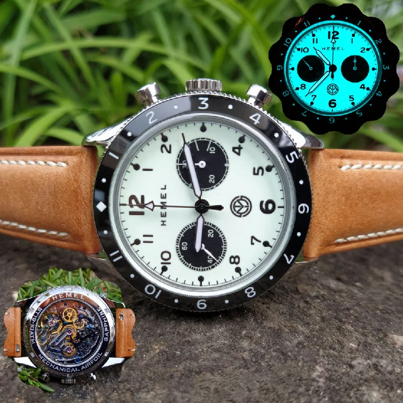 mens watches for outdoor enthusiasts with compass -Hemel Airfoil - Full Lume BGW9 Panda Exclusive Edition