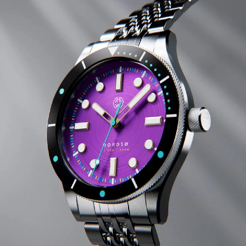 men’s watches with crystal-clear sapphire glass -Henry Archer Nordsø - Neon II 316 2nd Gen (Purple Sunburst Dial)