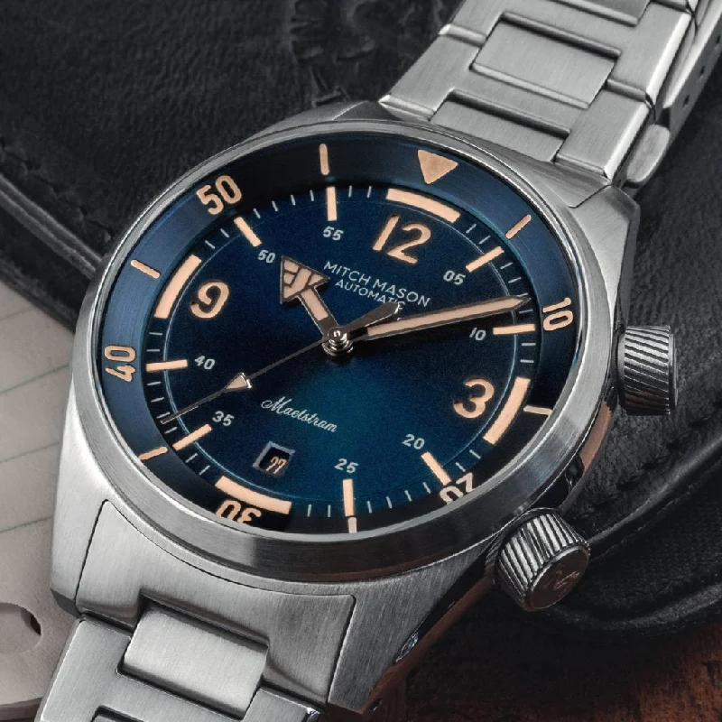 mens watches with multiple time zone functions -Mitch Mason Maelstrom - Steel Blue Sunburst (Compressor Style)