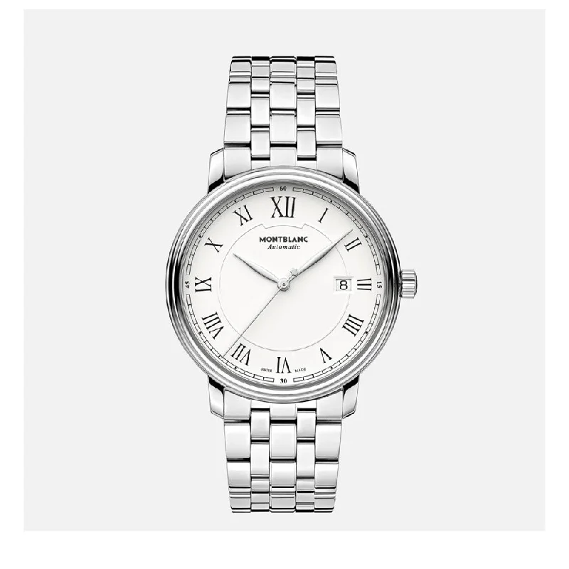 mens wristwatches with high water resistance -MONT BLANC Tradition Automatic White Dial Men's Watch 112610