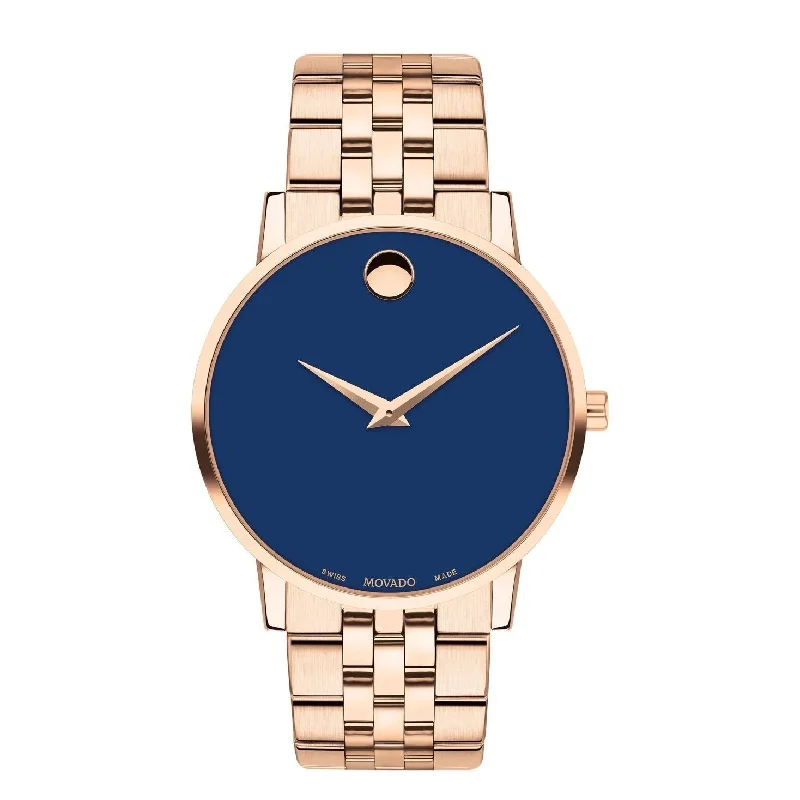 smartwatches for men with heart rate monitor -MOVADO 607353 Museum Classic Blue Dial Watch For Men