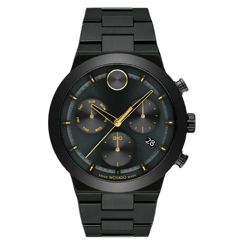 mens watches with sporty digital functions -Movado Bold Fusion Black Dial Men 44.5mm