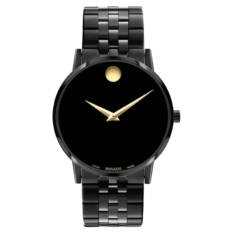 men’s wristwatches with leather and gold band -Movado Museum Classic Black Dial Men 40mm