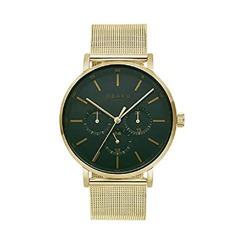 mens watches with classic dial designs -Obaku EGE BASIL V246GMGEMG Multifunction Green Dial Watch For Men