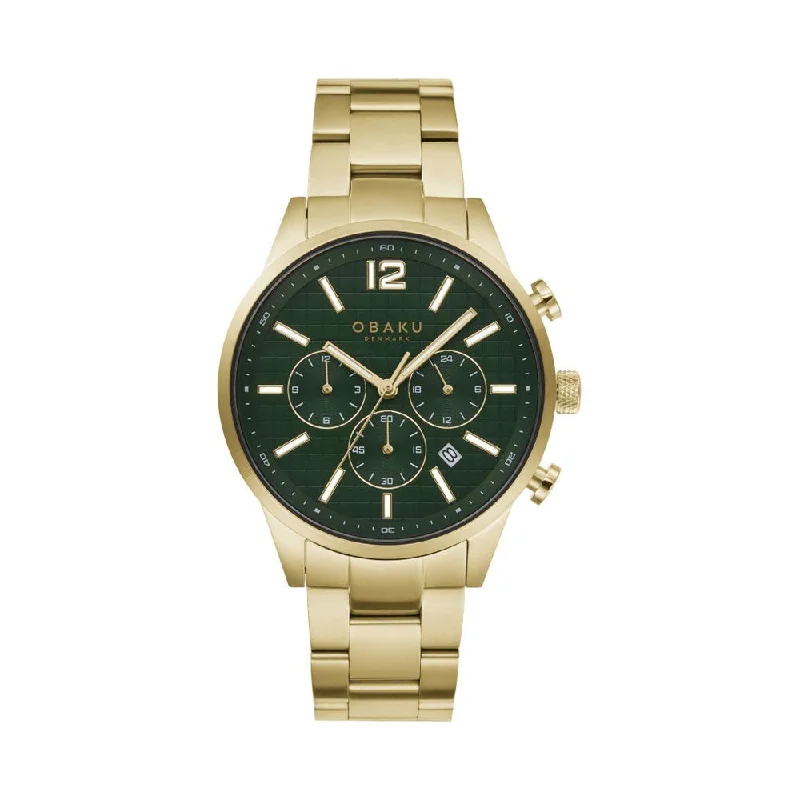 trendy womens watches with vibrant colors -Obaku Skov Chronograph Green Round Dial Men's Watch - V205GUGESG1