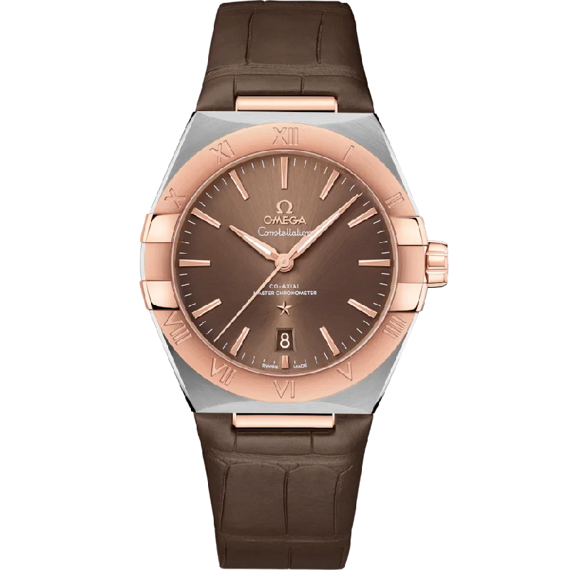 mens wristwatches with automatic movement -Omega Constellation Co‑Axial Master Chronometerbrown Dial Men 39MM