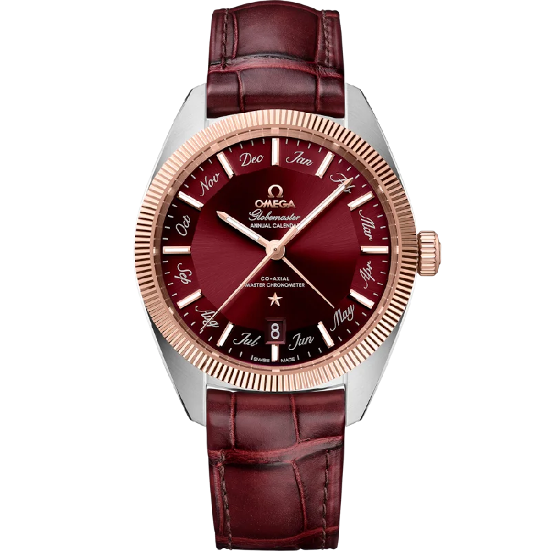 mens watches with date and chronograph -Omega Constellation Globemaster Co‑Axial Master Chronometer Annual Calendar Red Dial Men 41MM