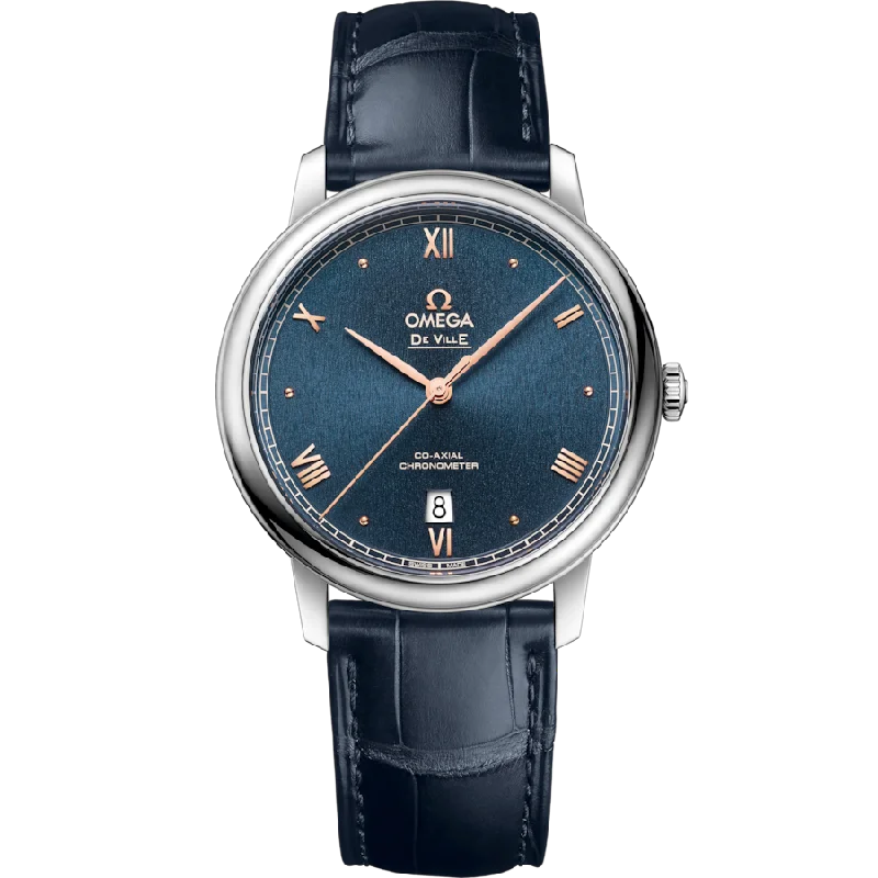 men’s watches with leather and rubber straps -Omega De Ville Prestige Co‑Axial Chronometer Blue Dial Men 39.5MM