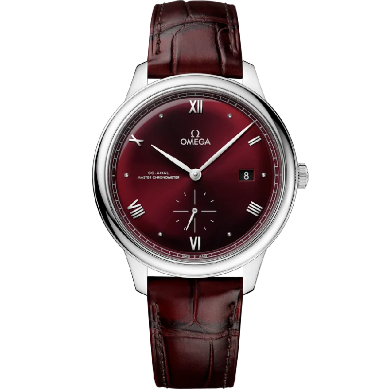 elegant leather watches for men -Omega De Ville Prestige Co‑Axial Master Chronometer Small Secondsred Dial Men 41MM