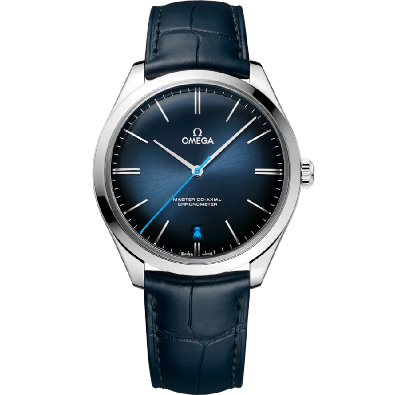 waterproof leather strap watches for men -Omega De Ville Trésor Master Co‑Axial Chronometerblue Dial Men 40MM