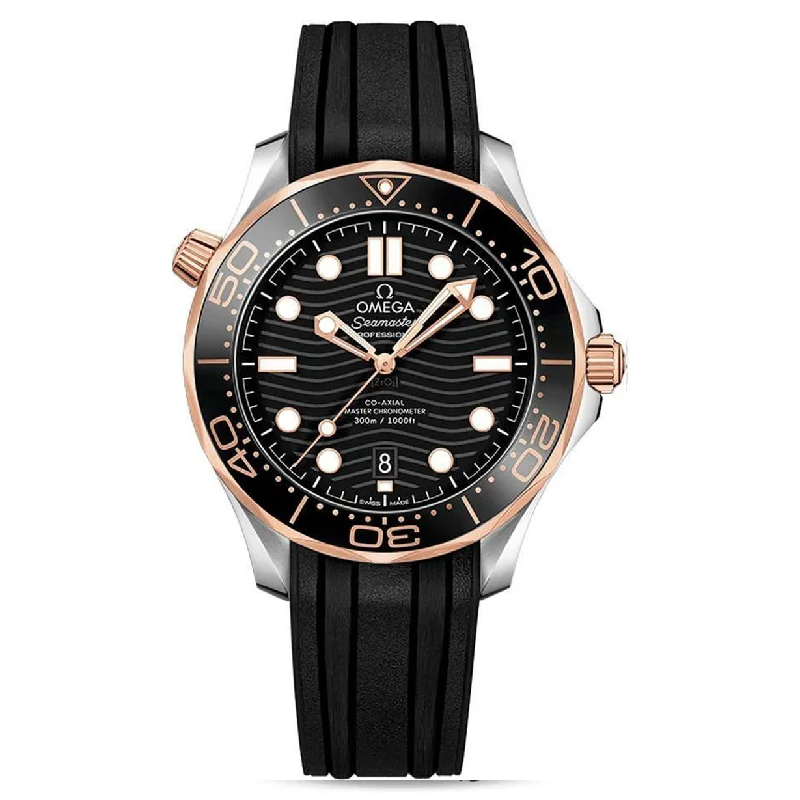 eco-friendly watches with bamboo band -Omega Seamaster Diver 300M Co‑Axial Master Chronometerblack Dial Men 42MM