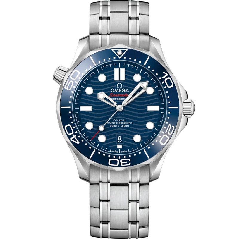 high-end women’s watches with leather bands -Omega Seamaster Diver 300M Co‑Axial Master Chronometerblue Dial Men 42MM