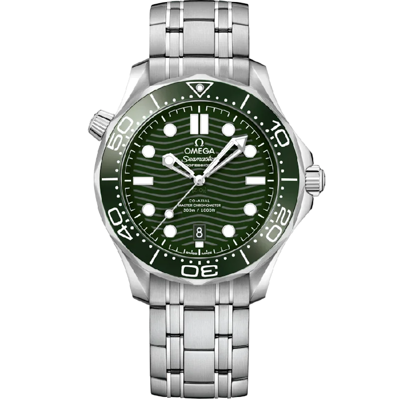 best diving watches for men with helium release -Omega Seamaster Diver 300M Co‑Axial Master Chronometergreen Dial Men 42MM