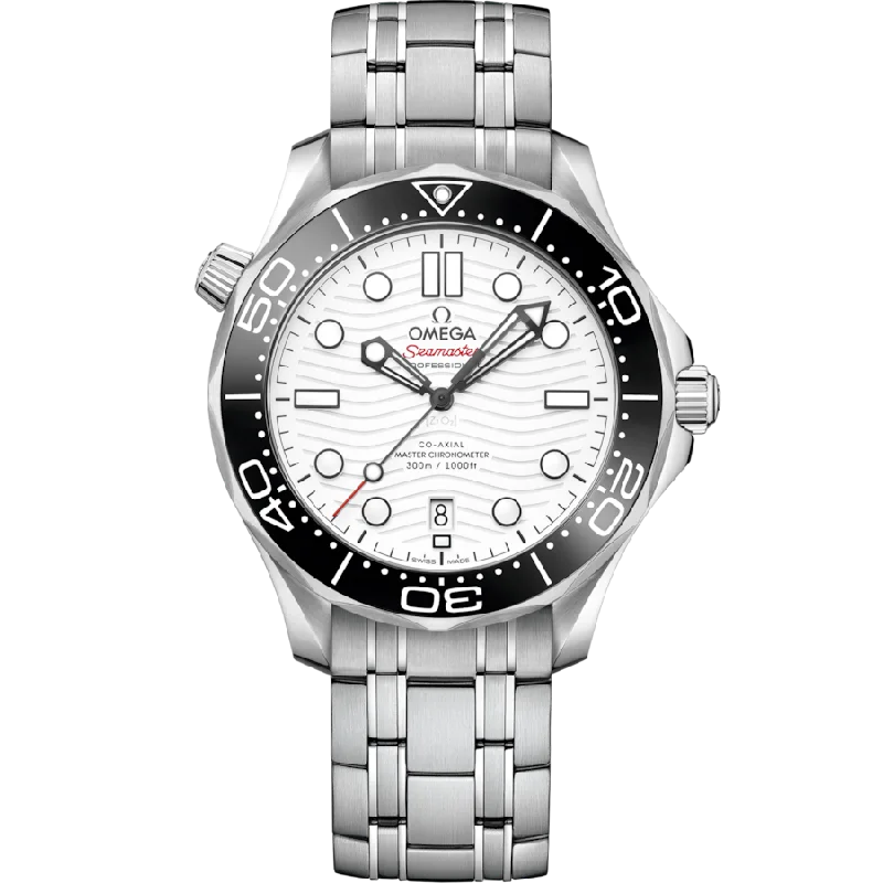 mens automatic watches with skeleton dial -Omega Seamaster Diver 300M Co‑Axial Master Chronometerwhite Dial Men 42MM