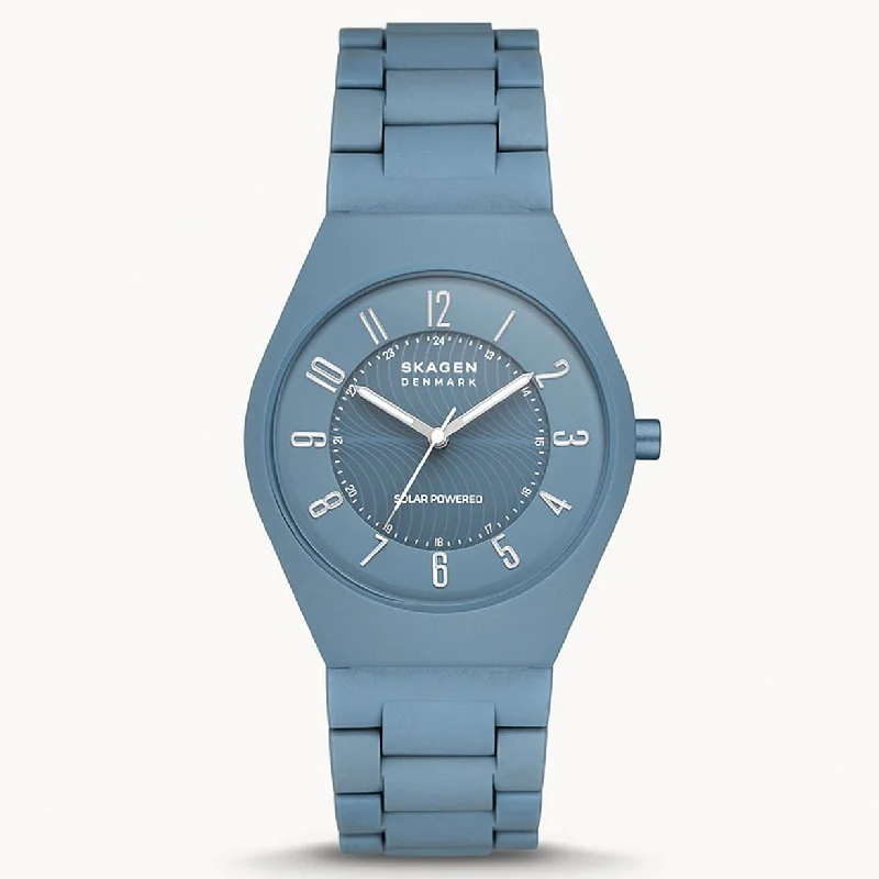 men’s watches with leather and rubber straps -Skagen Grenen  Blue Dial Men 37mm