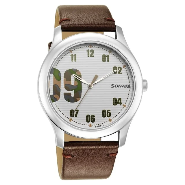 high-quality womens sports watches with gps -Camo White Analog Dial & Leather Strap