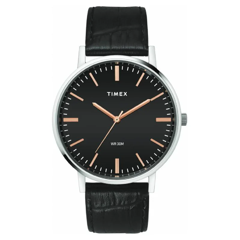 mens watches with solar power and chronograph -Classics Men's Black Dial Leather Strap