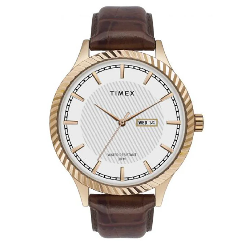 mens watches for outdoor enthusiasts with compass -Classics Men's White Dial Leather Strap