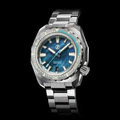 smartwatch for men with heart rate and GPS -Zelos Hammerhead 3 Steel Mother-of-Pearl (Blue LE)